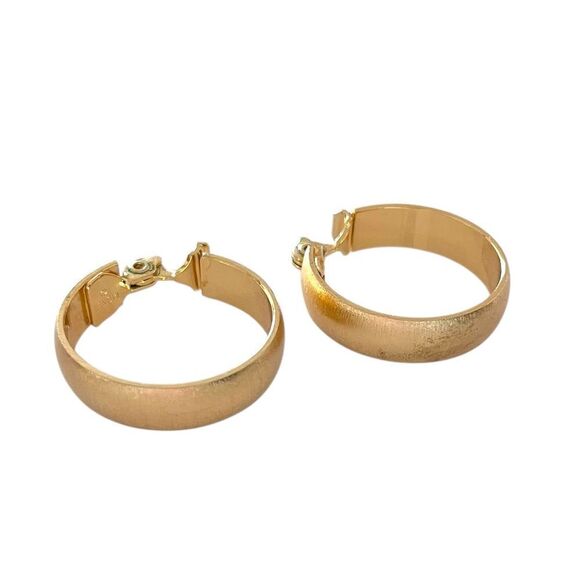 Vintage Monet Thick Gold Hoop Clip On Earrings - Picture 2 of 4